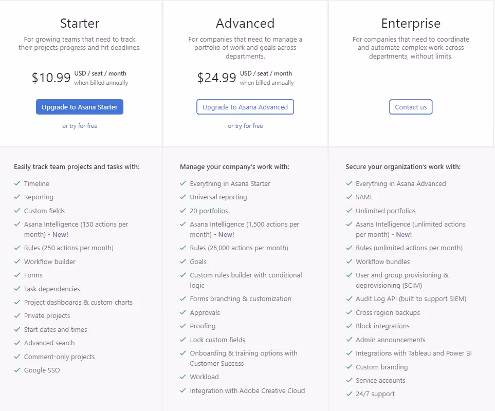 Asana Pricing Plans